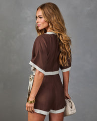 Ivy Courtyard Contrast Trim Wrap Tie Romper