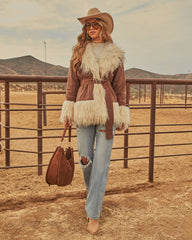 Heidi Shaggy Shearling Faux Suede Wrap Tie Jacket