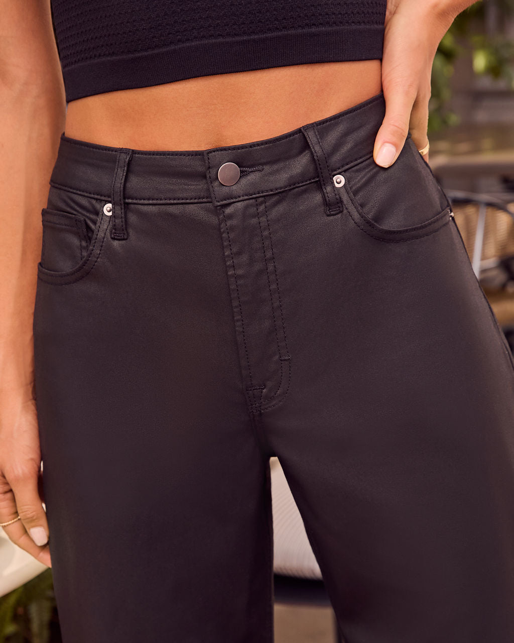 Crista Stretch High Rise Coated Barrel Jeans