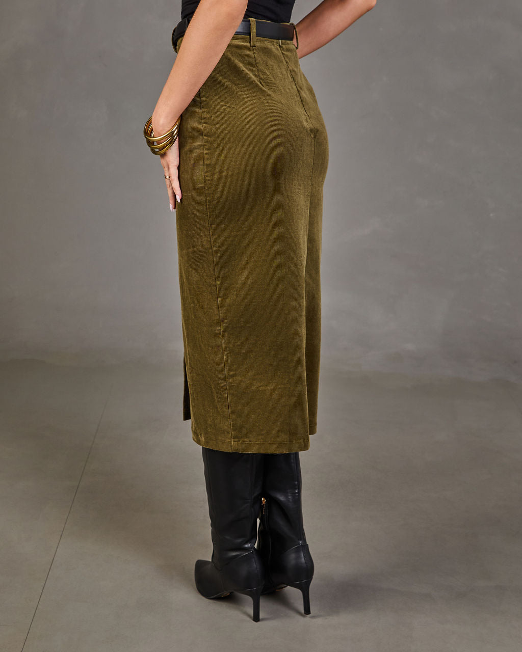 Renae Belted Corduroy Midi Skirt