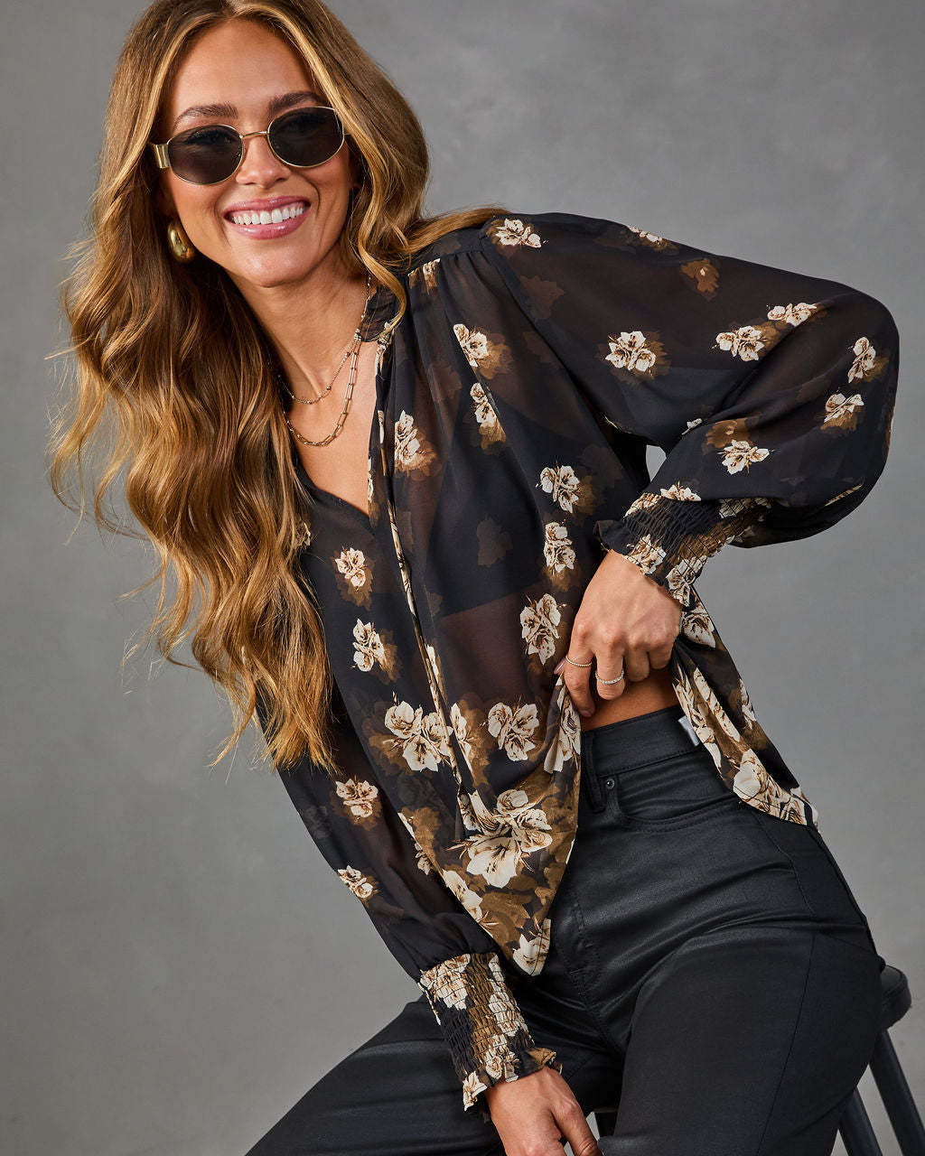 Touch Of Fall Floral Neck Tie Top