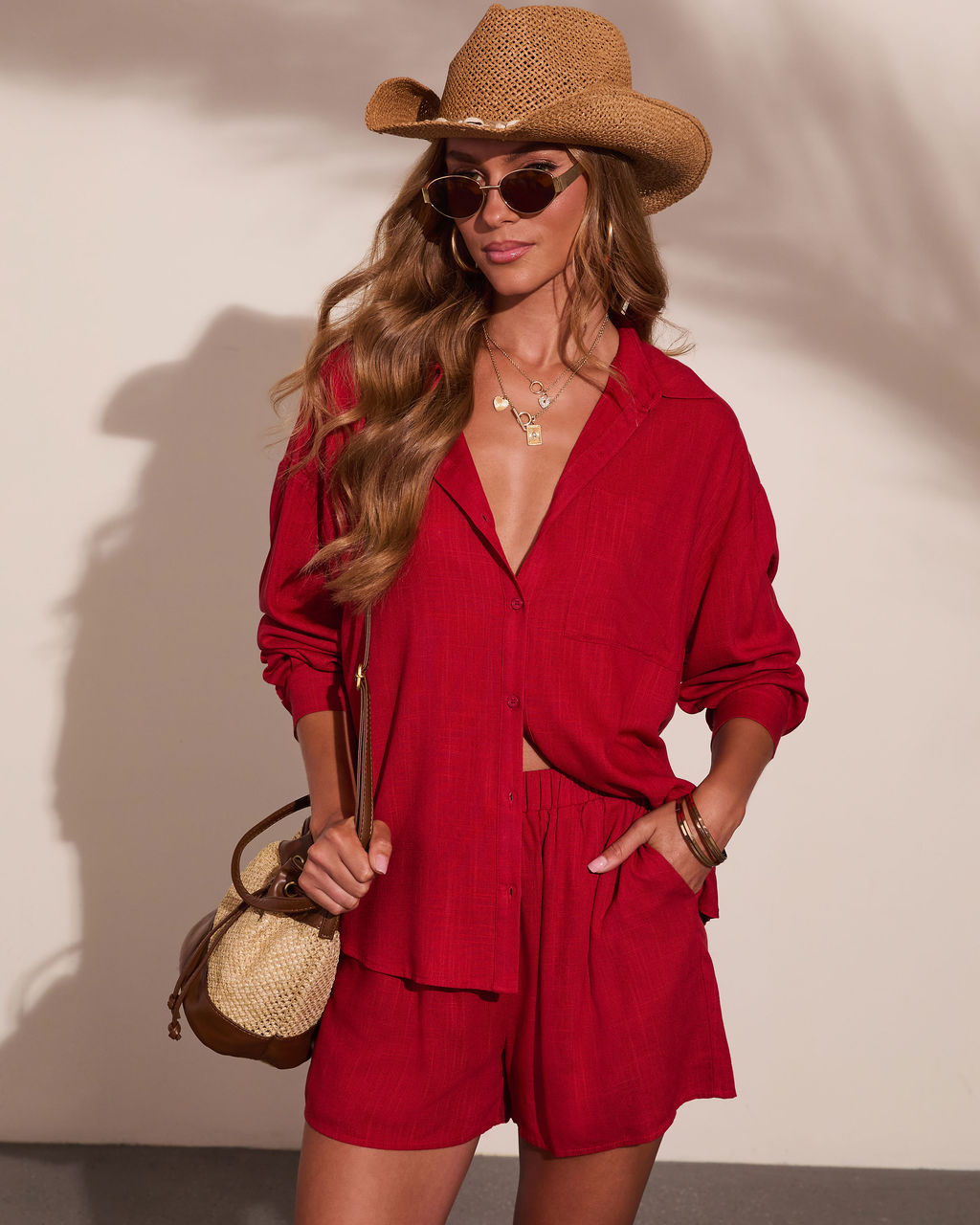 Veranda Muse Linen Blend Button Down Top