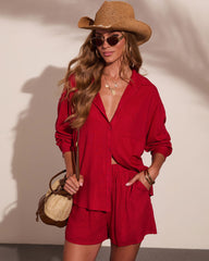 Veranda Muse Linen Blend Button Down Top