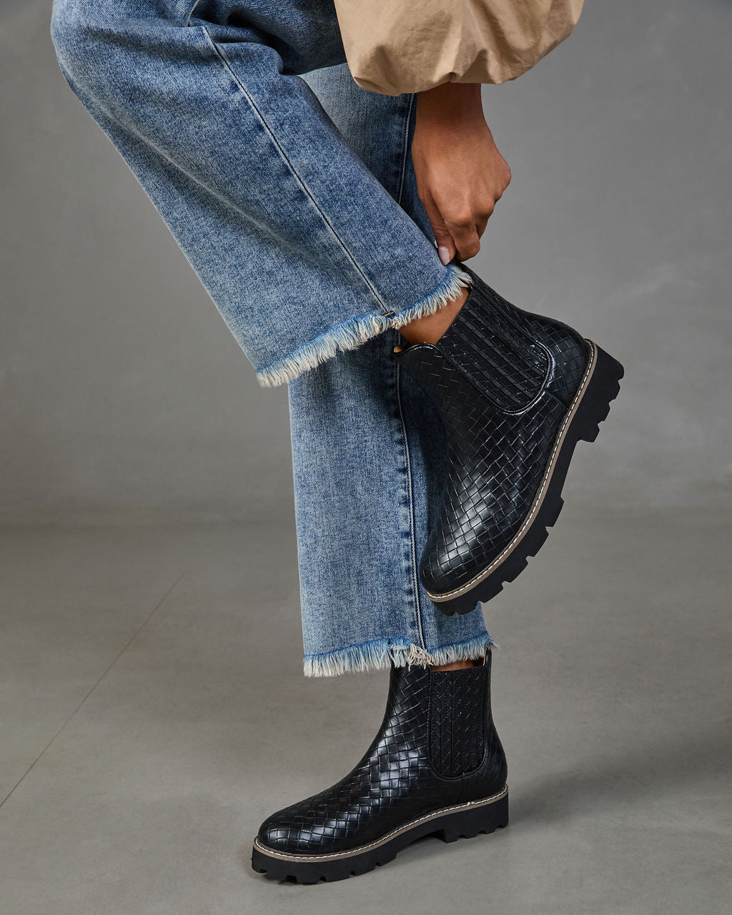 Kieran Woven Faux Leather Chelsea Boots