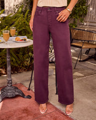 Dusky Charm Stretch High Rise Straight Leg Clean Hem Color Jeans