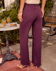 Dusky Charm Stretch High Rise Straight Leg Clean Hem Color Jeans