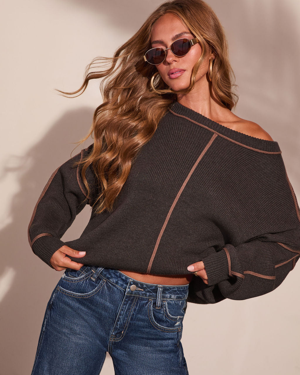 Tierra Ribbed Knit Contrast Trim Pullover Sweater