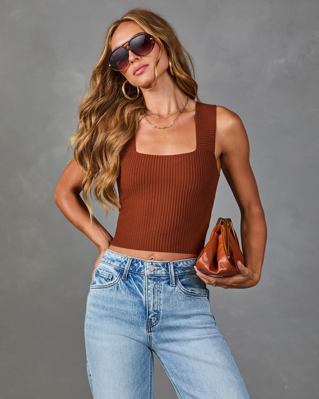 Malenah Ribbed Knit Crop Tank Top