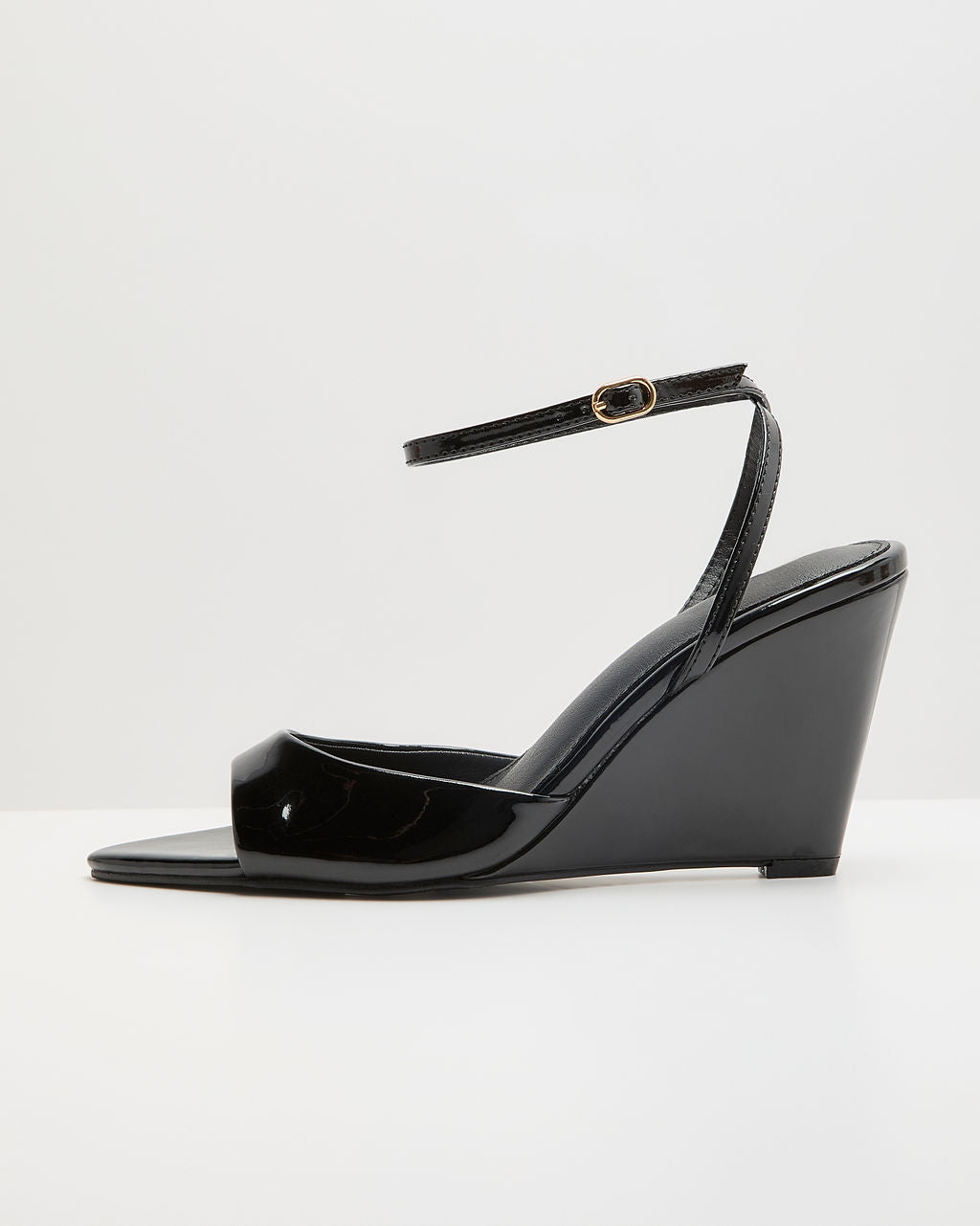 Nicks Patent Faux Leather Open Toe Wedges