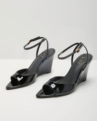 Nicks Patent Faux Leather Open Toe Wedges