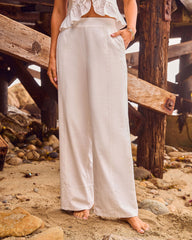 Mediterranean Morning Linen Blend Wide Leg Pants