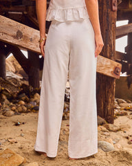 Mediterranean Morning Linen Blend Wide Leg Pants