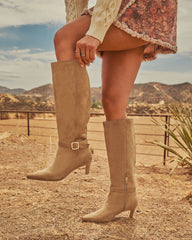 Dina Faux Suede Knee High Buckle Boots