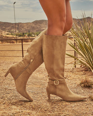 Dina Faux Suede Knee High Buckle Boots