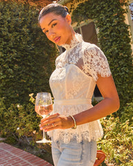Postmarked Romance Lace Mock Neck Blouse