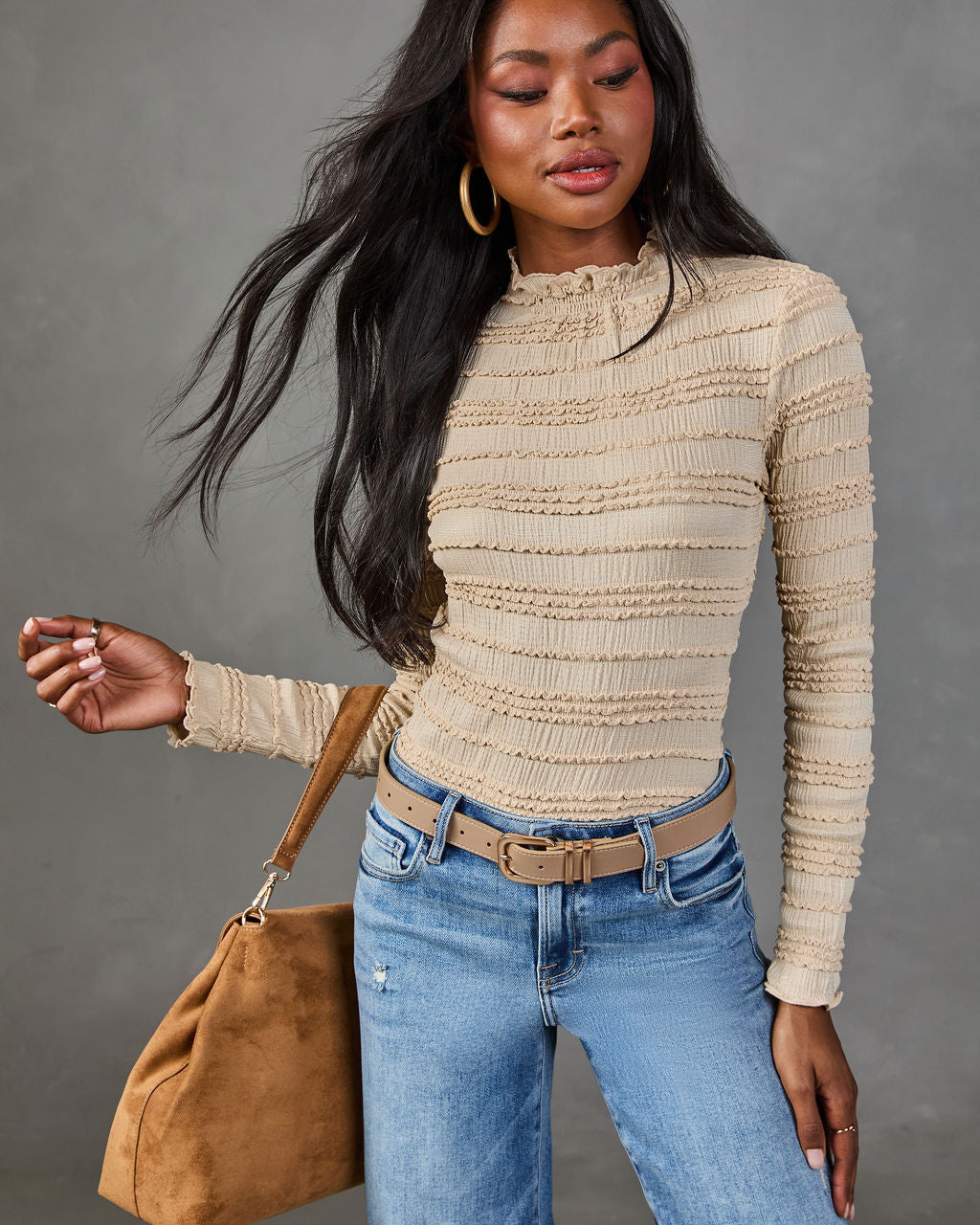 Pretty Clever Ruffle Mock Neck Top