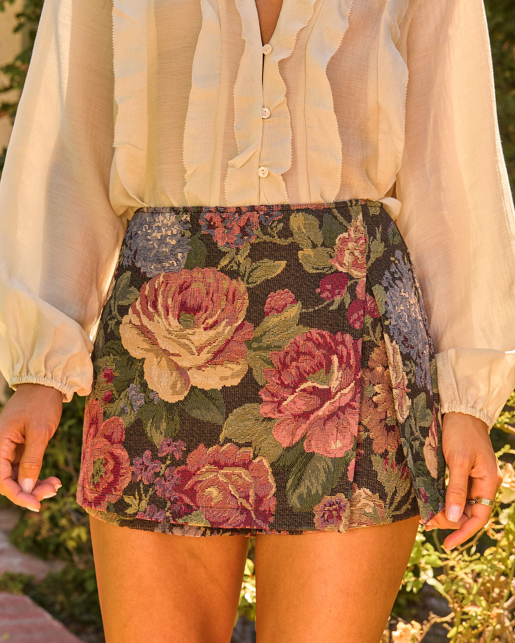 Peony Season Floral Tapestry Mini Skort