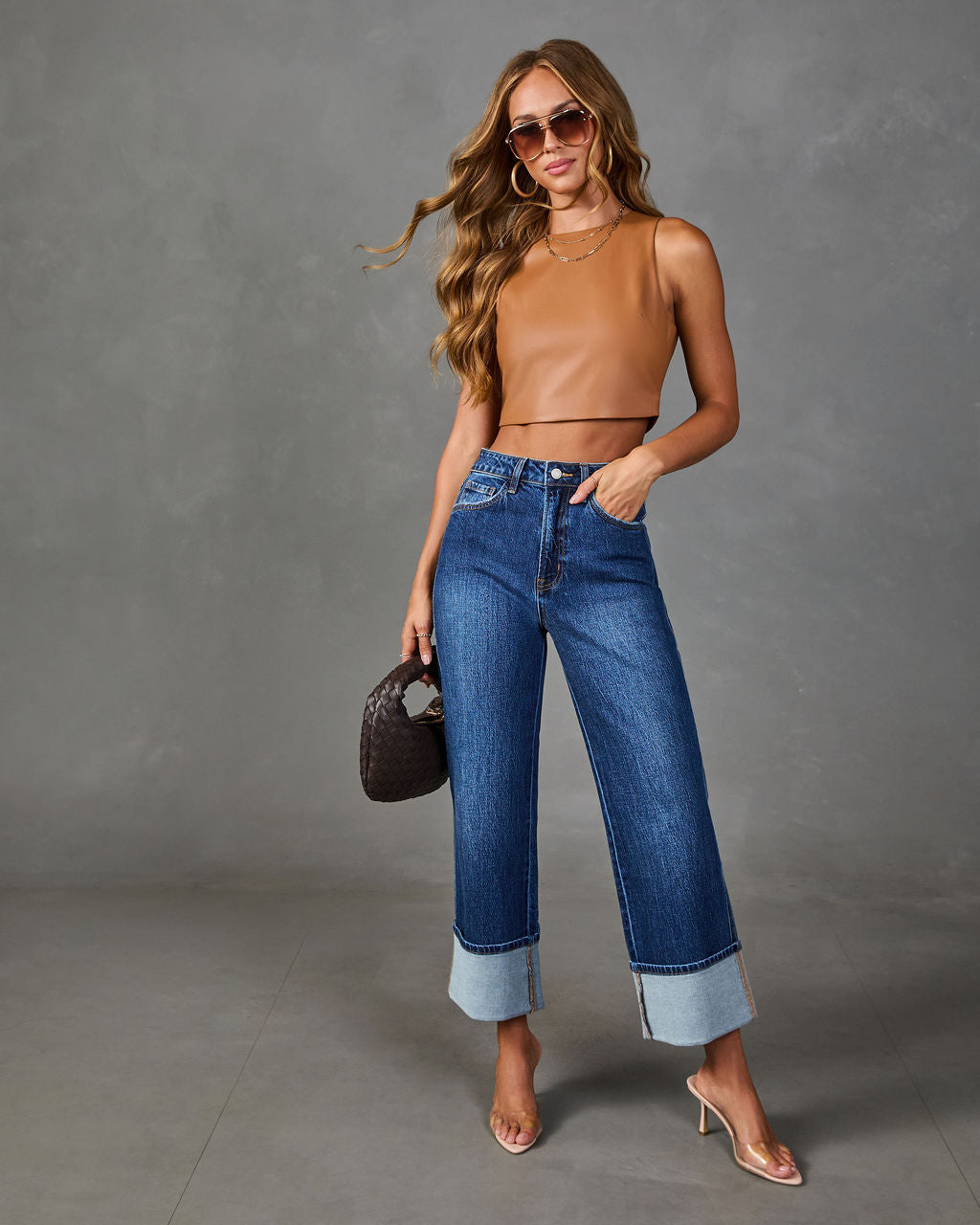 Somaya Vegan Leather Crop Tank Top