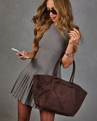 Market Meet Faux Suede Tote Bag