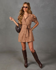 Calista Abstract Mock Neck Waist Tie Mini Dress