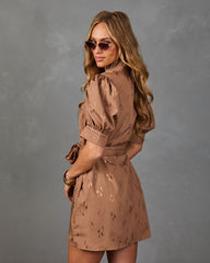 Calista Abstract Mock Neck Waist Tie Mini Dress