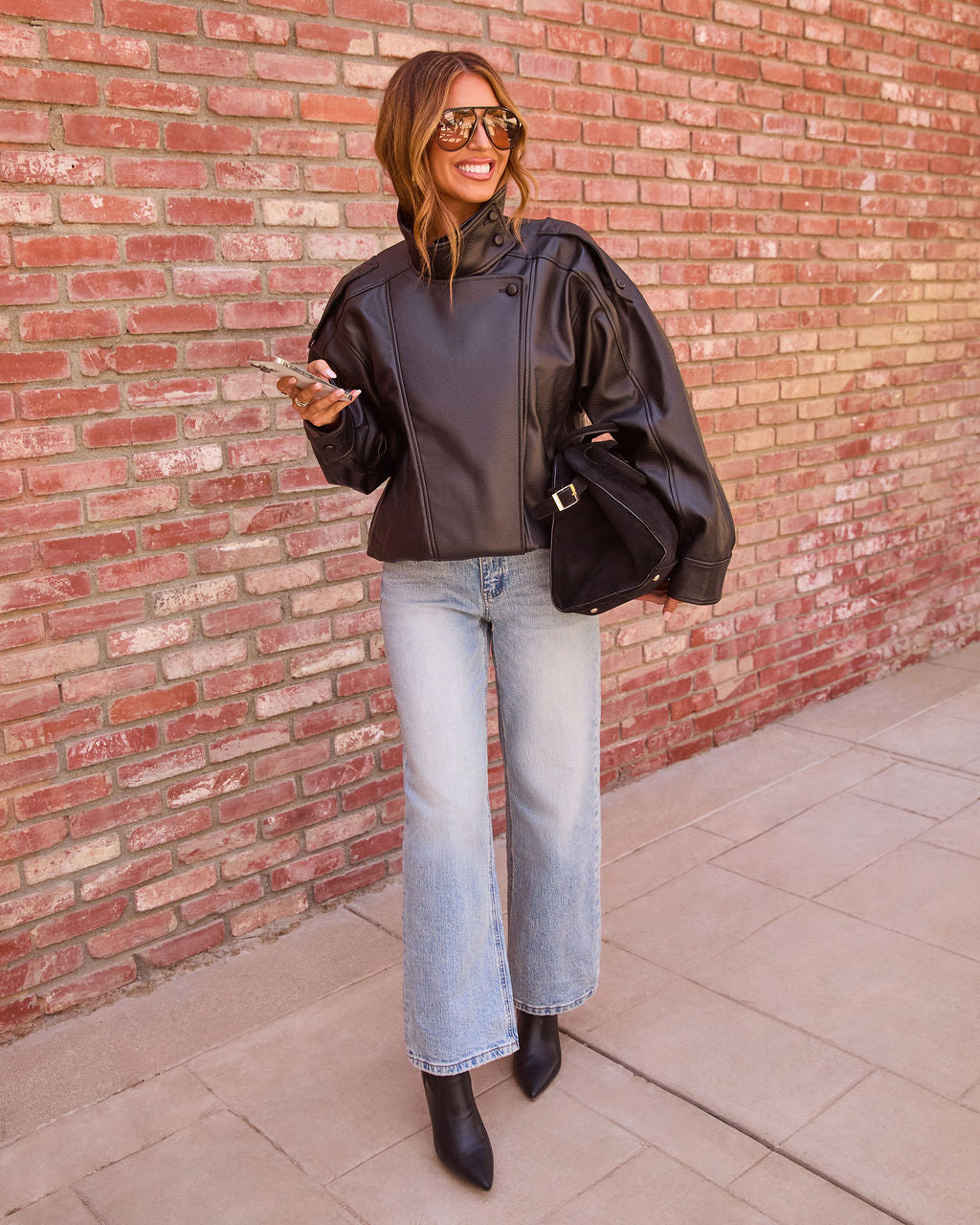 Friday Lights Faux Leather Funnel Neck Moto Jacket