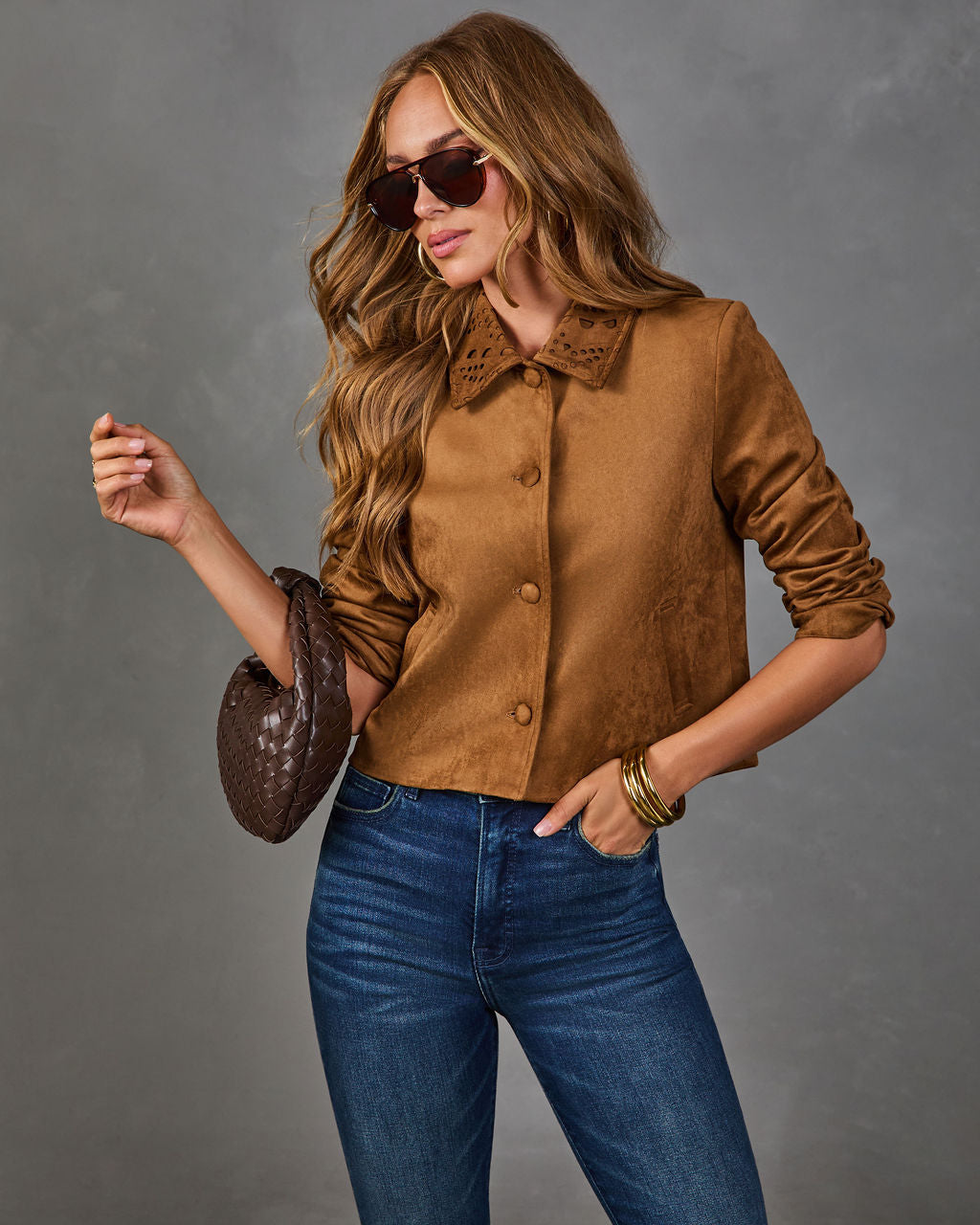 Bennett Faux Suede Eyelet Collar Jacket