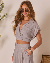 Thea Striped Short Sleeve Wrap Crop Top