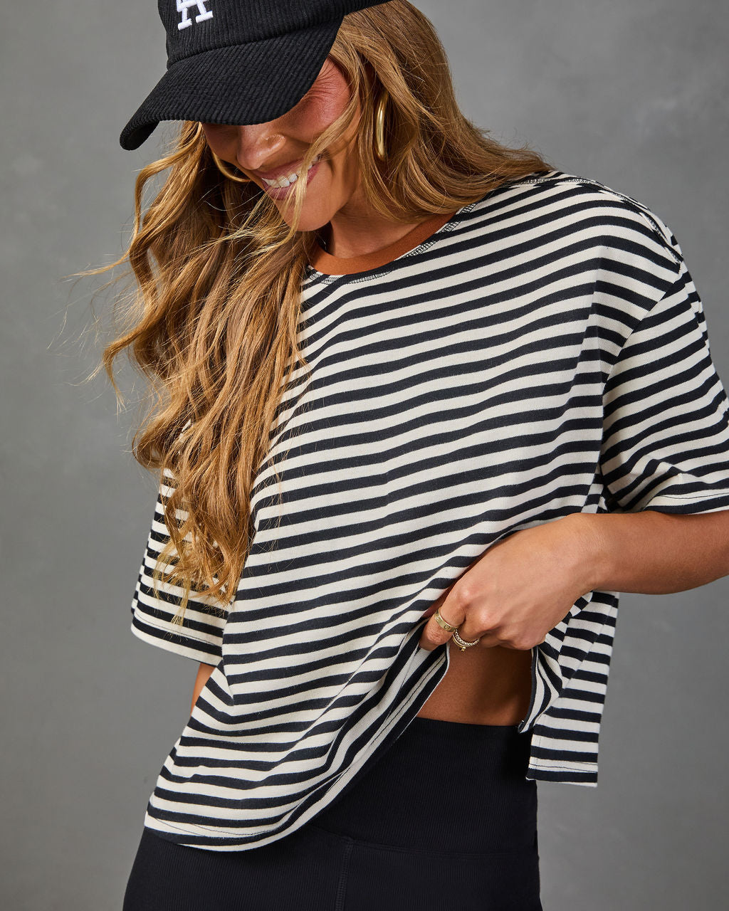 Side Note Cotton Striped Short Sleeve Top
