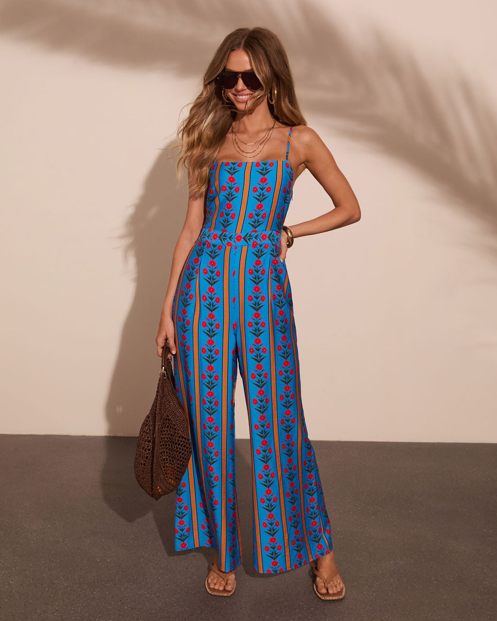 City Garden Striped Floral Jumpsuit