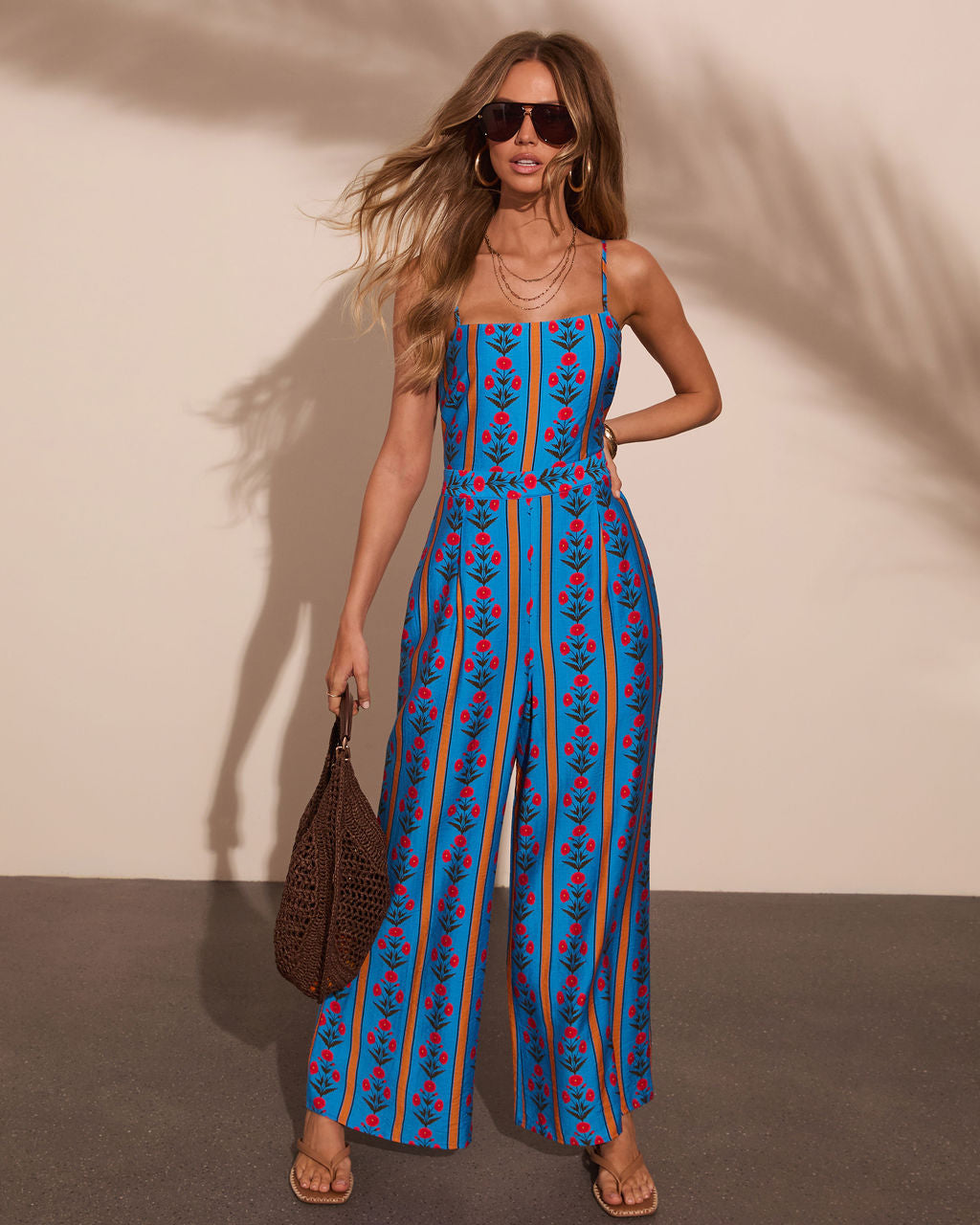 City Garden Striped Floral Jumpsuit