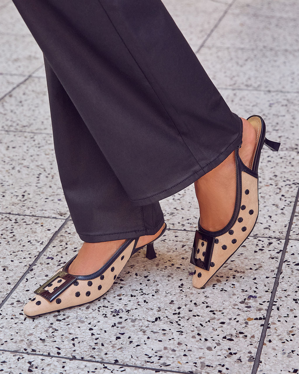 Paris Calling Polka Dot Slingback Kitten Heel
