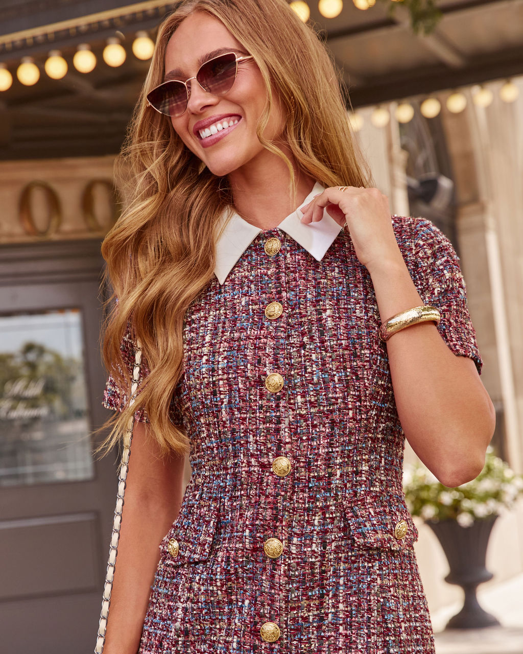 Dara Contrast Collar Tweed Mini Dress