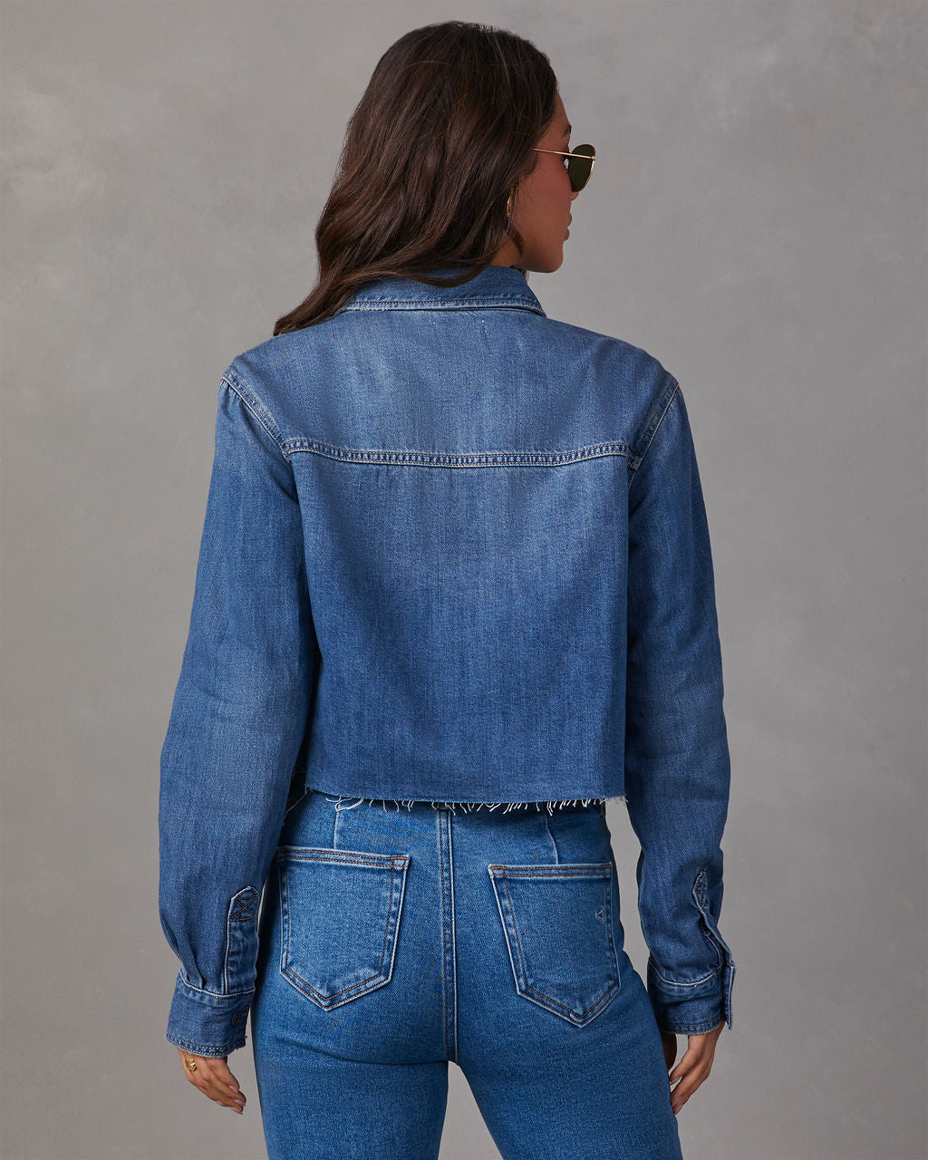 Jamie Cropped Denim Button Down Top