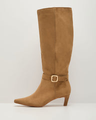 Dina Faux Suede Knee High Buckle Boots