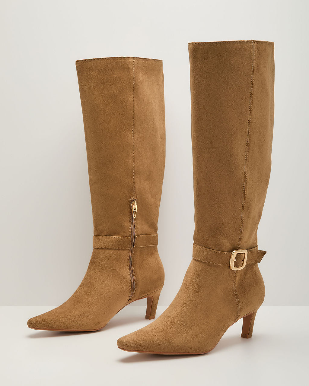 Dina Faux Suede Knee High Buckle Boots