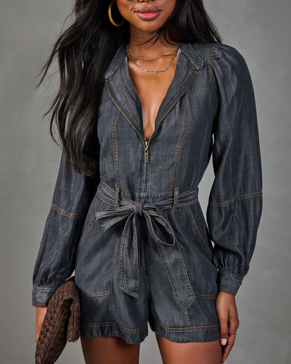 Genesis Chambray Waist Tie Romper