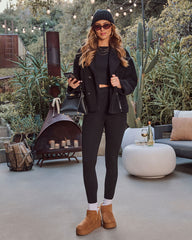 Marcelo Teddy Vegan Leather Trim Moto Coat