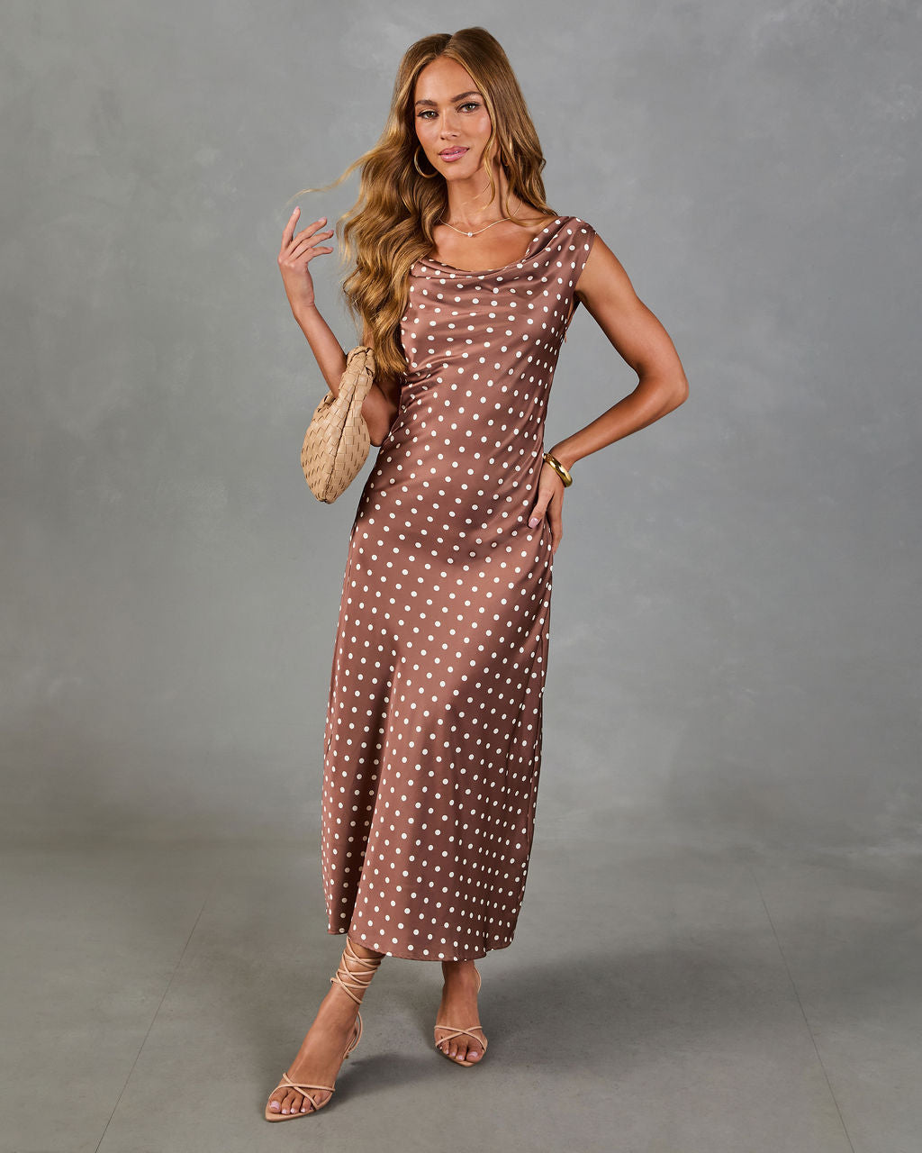 Dotted Reverie Satin Polka Dot Maxi Dress