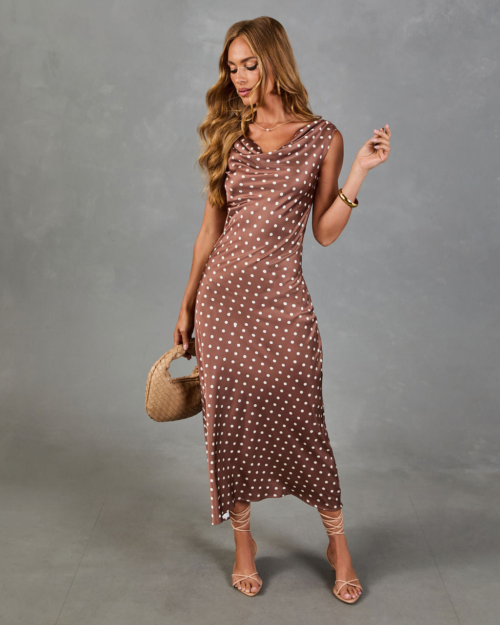 Dotted Reverie Satin Polka Dot Maxi Dress