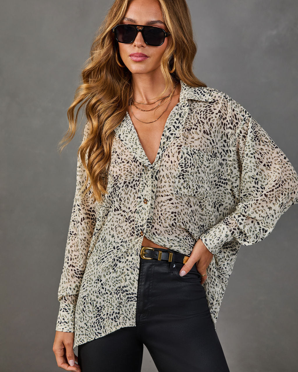 Chrishelle Abstract Button Down Blouse