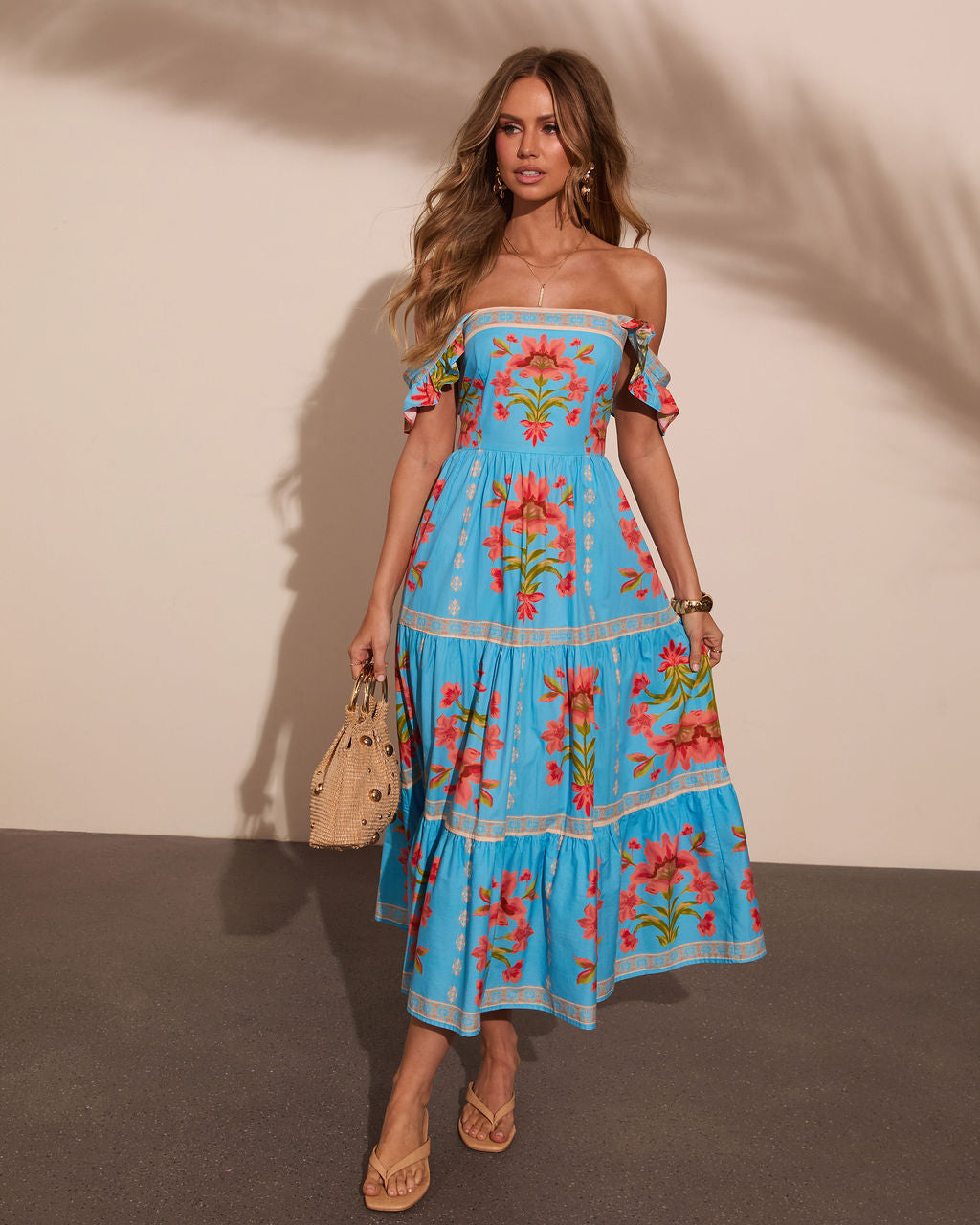 Tropical Reverie Tiered Floral Midi Dress