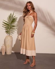 Harbor Standard Cotton Color Block Halter Neck Midi Dress