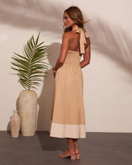 Harbor Standard Cotton Color Block Halter Neck Midi Dress
