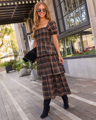 Chapter One Cotton Plaid Tiered Midi Dress