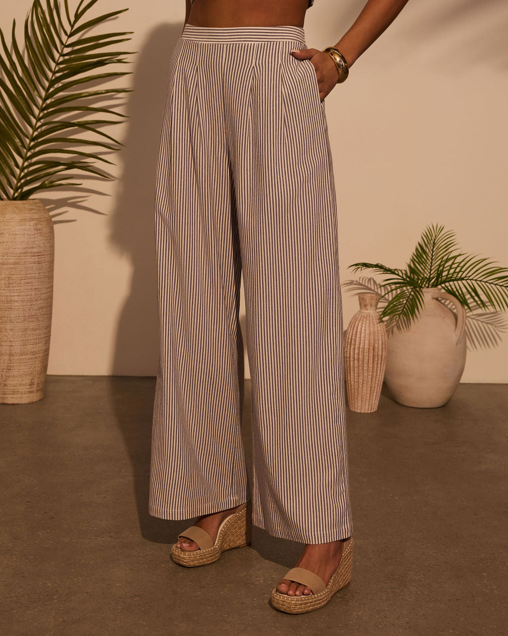 Weekend Trip Pinstripe Wide Leg Pants