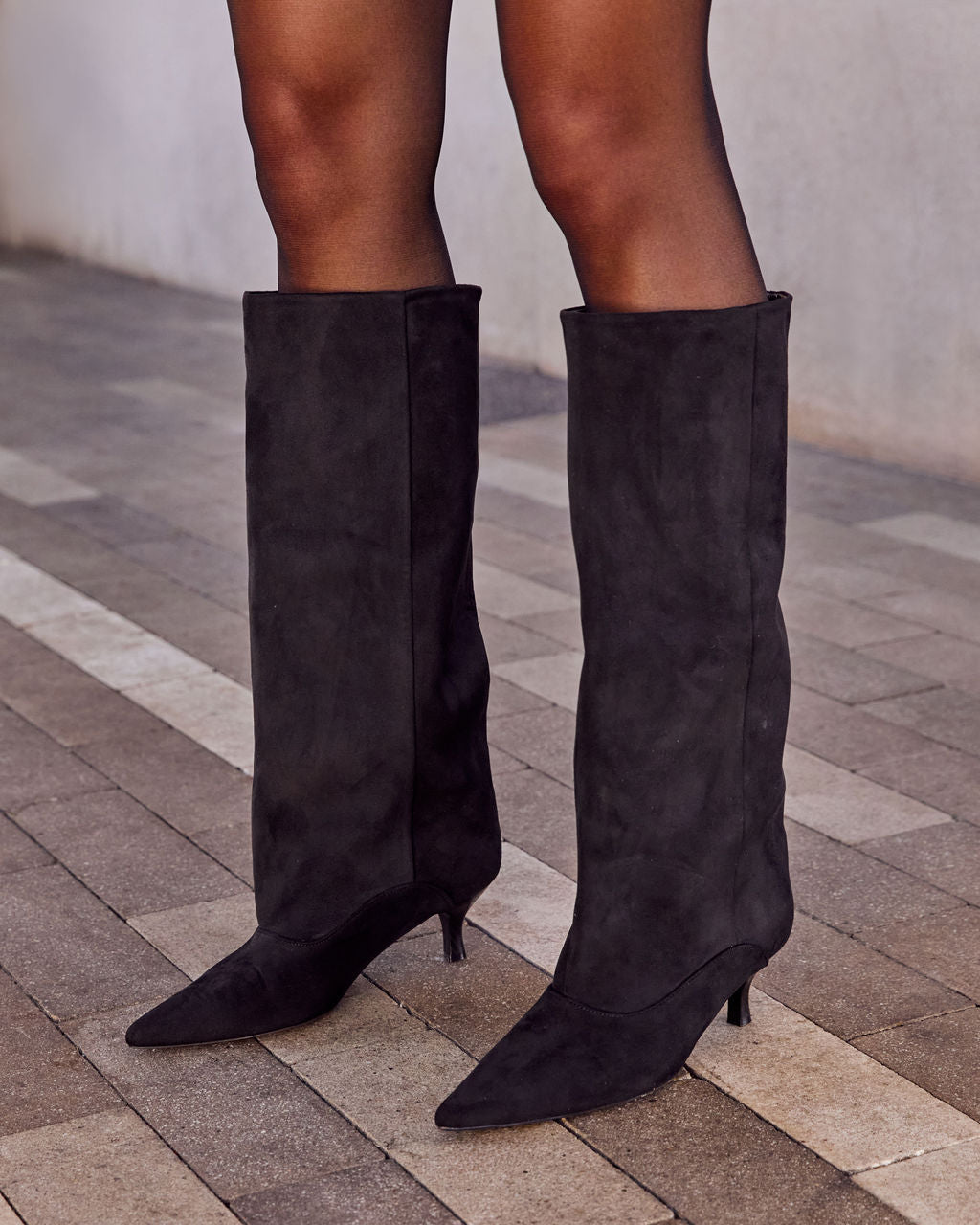 Muse Faux Suede Wide Leg Kitten Heel Boots