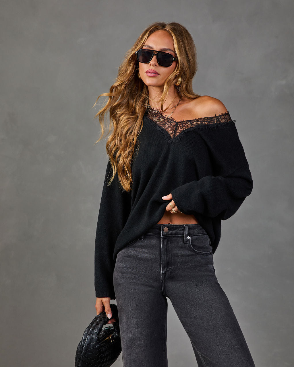 Courtyard Morning Knit Lace Trim Sweater