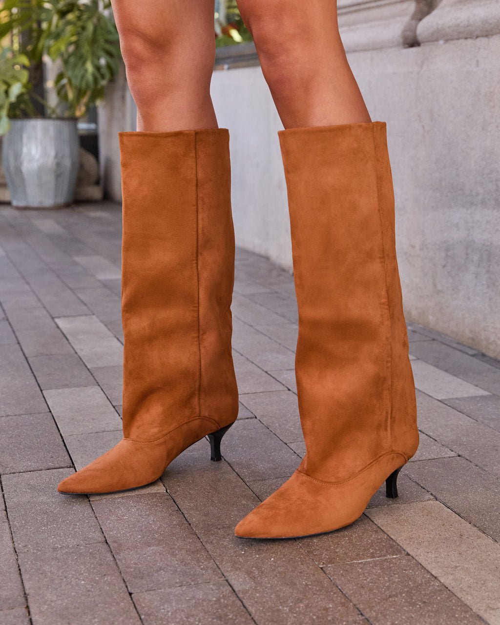 Muse Faux Suede Wide Leg Kitten Heel Boots