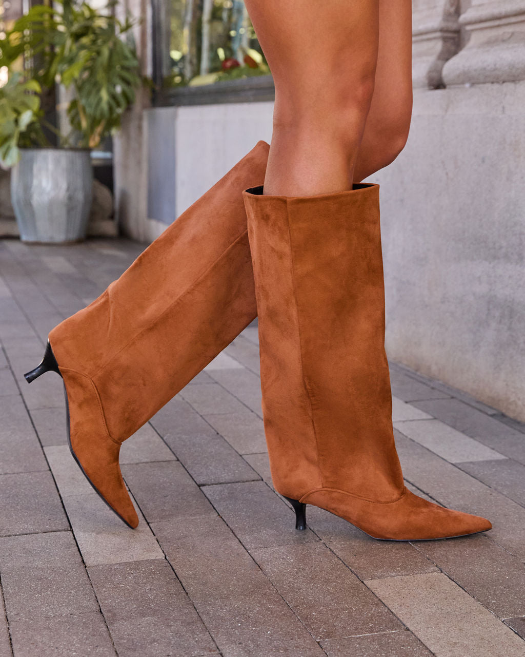 Muse Faux Suede Wide Leg Kitten Heel Boots